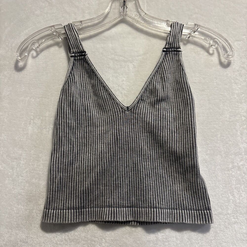 Free People Intimately Washed Black Seamless Ribbed Boho Crop Tank Size XS/S NWT